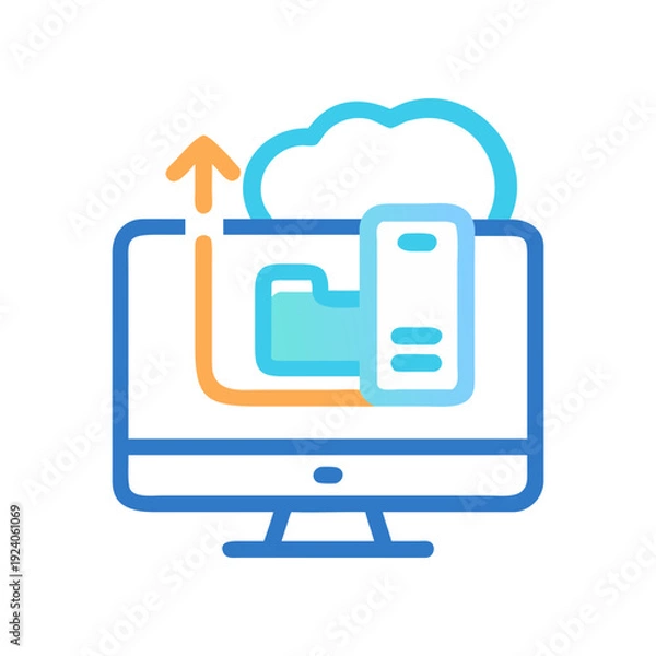 Obraz Computer with cloud and file transfer icon on transparent background