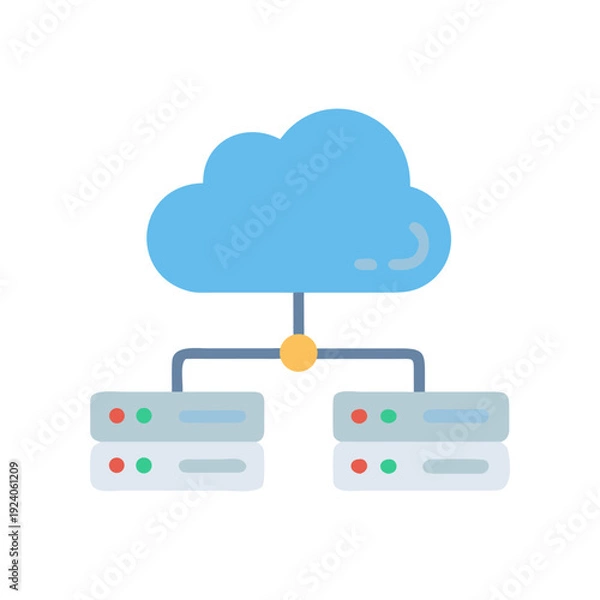 Obraz Cloud network connected to two servers on transparent background