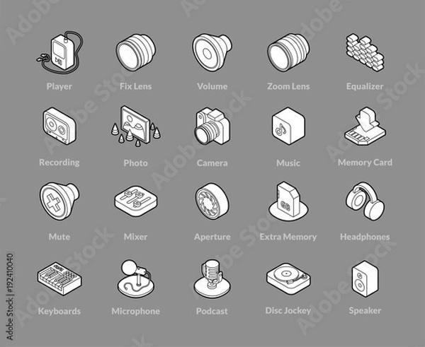 Fototapeta Isometric outline icons set