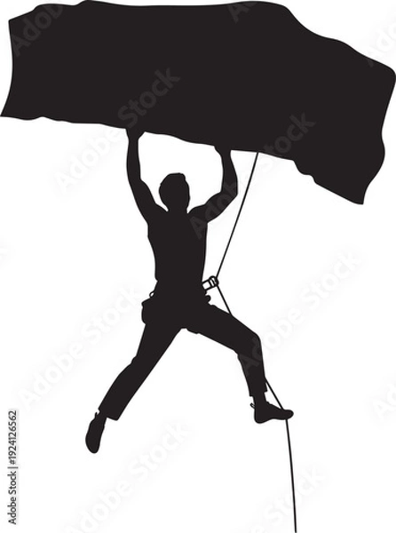 Obraz Man Hanging from Rope with Large Object.