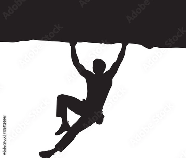 Obraz Man Hanging from Edge Silhouette.