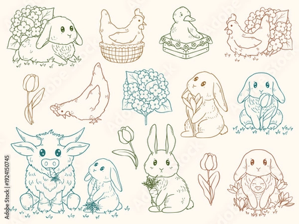 Obraz Cute characters farm animals, vector art collection