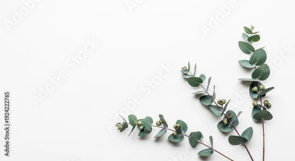 Fototapeta Eucalyptus Leaves on White Background.