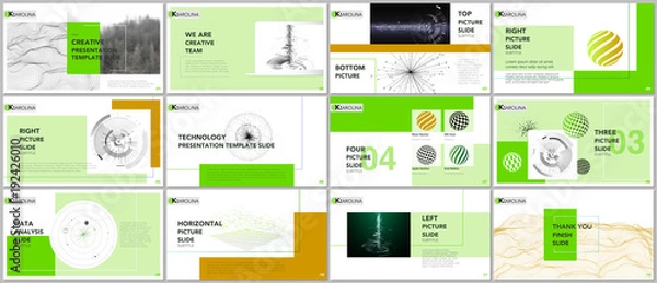 Obraz Minimal presentation templates. Tech elements on white background. Technology sci-fi concept vector design. Presentation slides for flyer, leaflet, brochure, report, marketing, advertising, banner