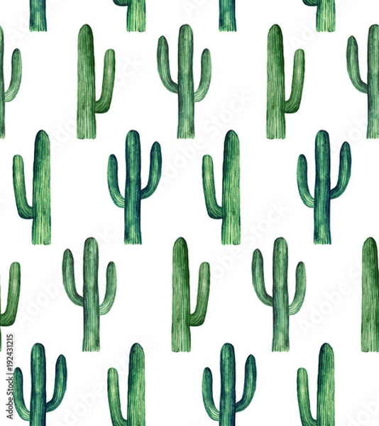 Obraz Cactus pattern watercolor. Green botanical background