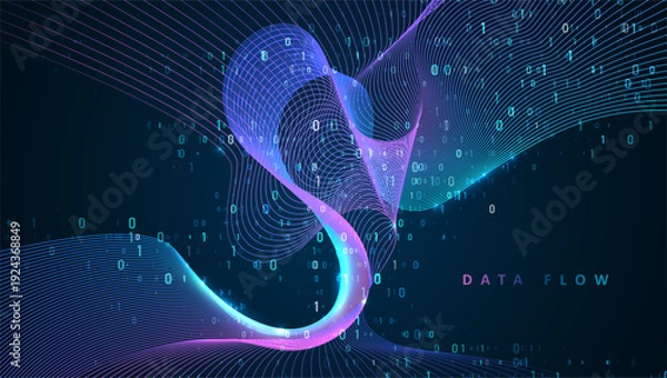 Obraz Particles dynamic line flow. Big data code representation. Data connection speed line. Futuristic network representation. Graphic concept for your design