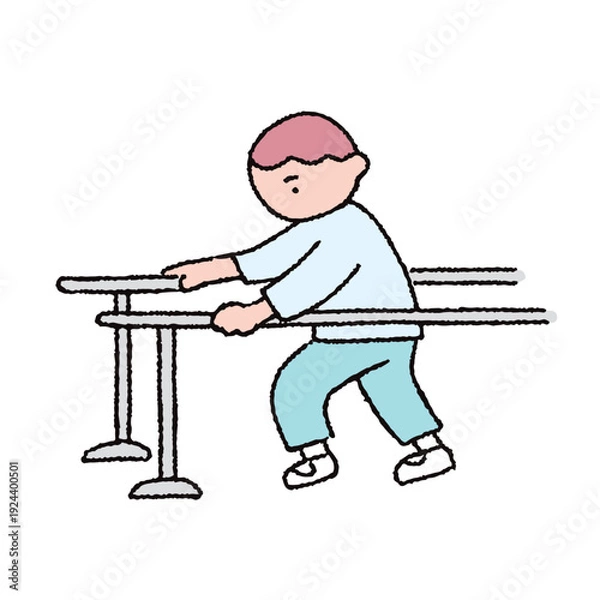 Obraz 手描きのリハビリをする人_歩行訓練