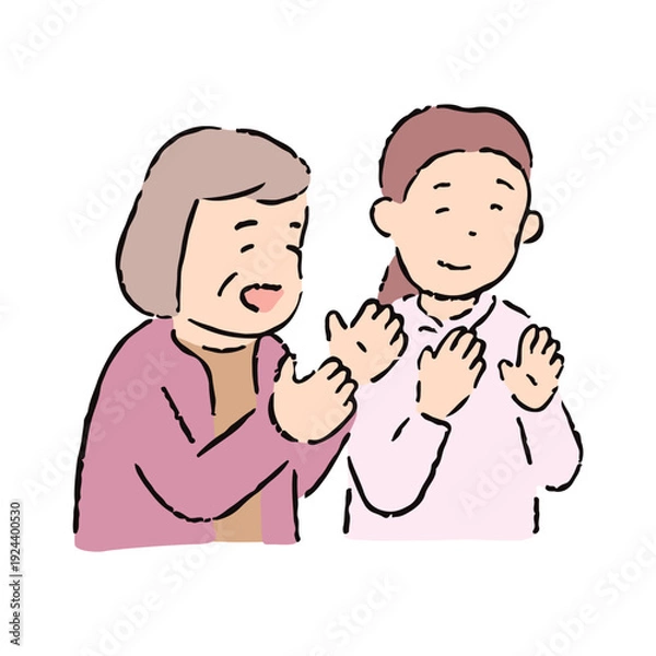 Obraz 手描きのお年寄りと介護士