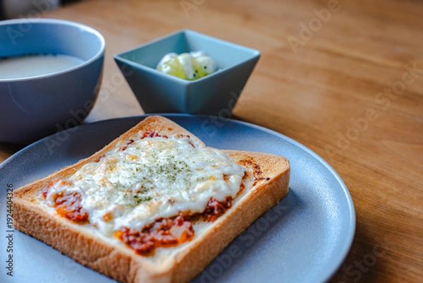 Obraz チーズトーストのクローズアップ