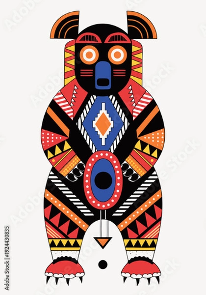 Obraz Stylized Bear Native American Art Illustration