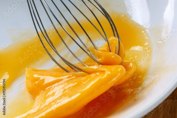 Fototapeta whisking the eggs with a whisk. White background. Macro