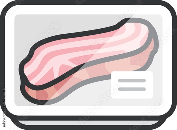 Obraz スーパーのパックに入った、ブロックベーコンのアイコン（線画カラー）のイラスト