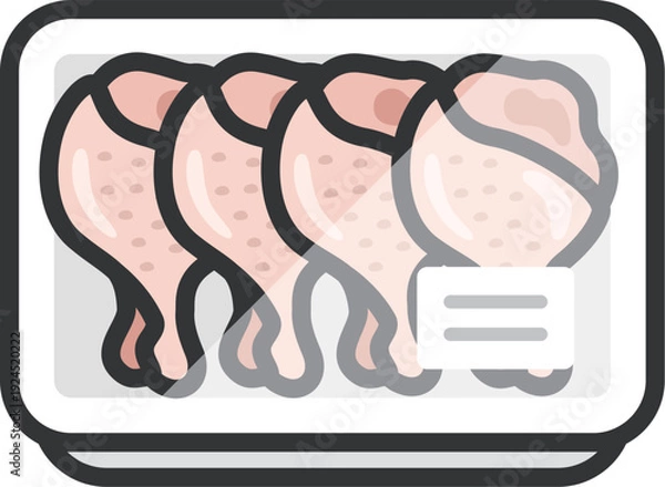 Obraz スーパーのパックに入った、生の手羽元のアイコン（線画カラー）のイラスト
