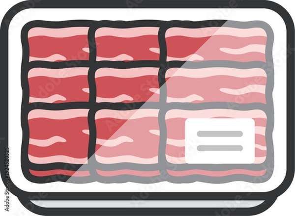 Obraz スーパーのパックに入った、牛ばら肉のアイコン（線画カラー）のイラスト
