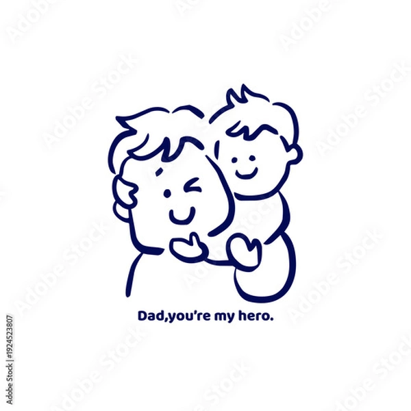 Obraz 子供に後ろから抱きしめられて照れる父親