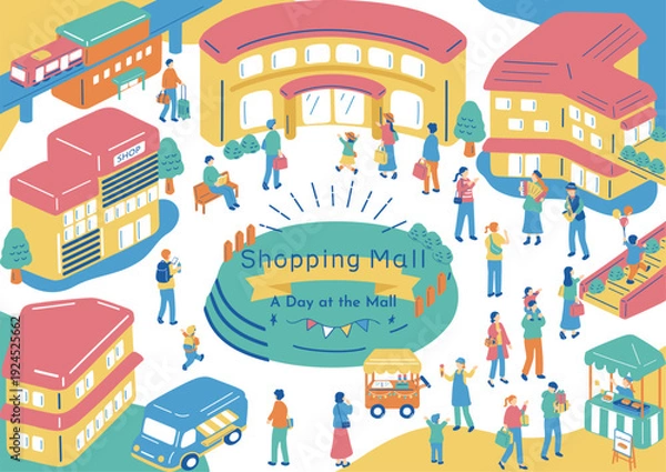 Fototapeta ショッピングモールで楽しむ人たち