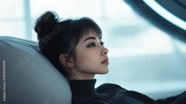 Obraz 女性が上を見つめる