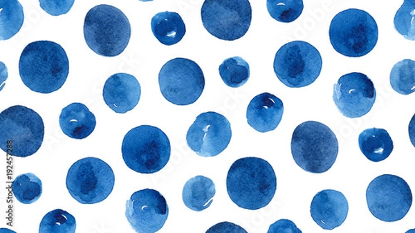 Obraz Watercolor blue polka dots. Navy circles. Abstract background