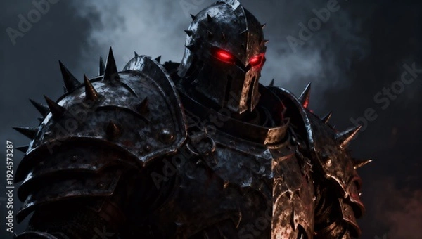 Obraz 深紅の地獄で頭蓋の玉座に座す角の悪魔