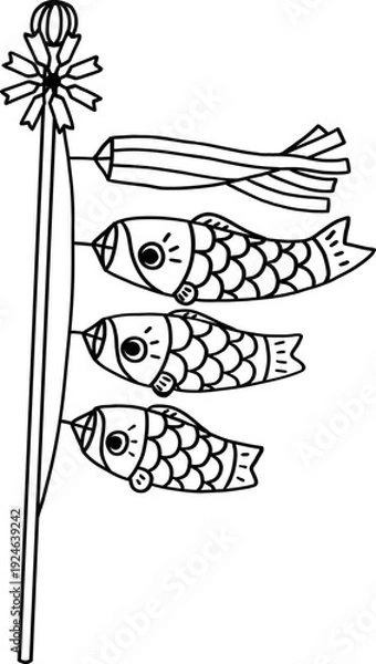 Obraz かわいいこいのぼりの線画イラスト