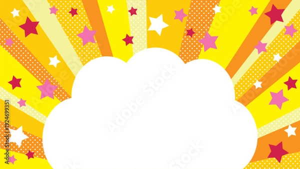 Obraz 黄色いサンバーストと星のもこもこ吹き出し背景