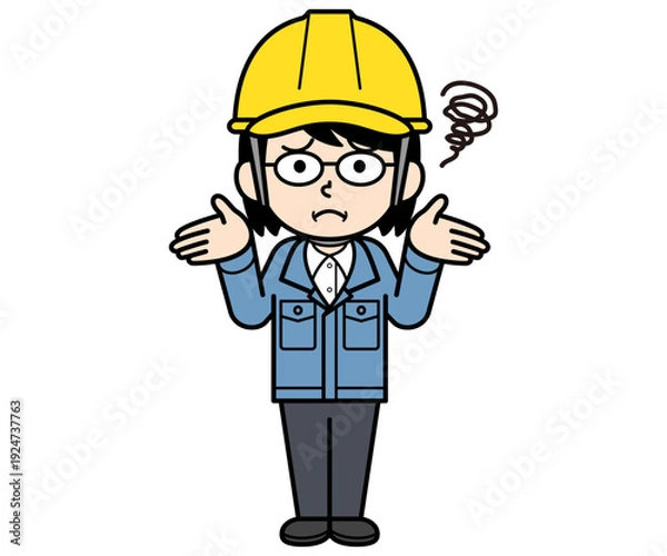 Obraz 困惑するヘルメットをかぶった現場監督の中年女性