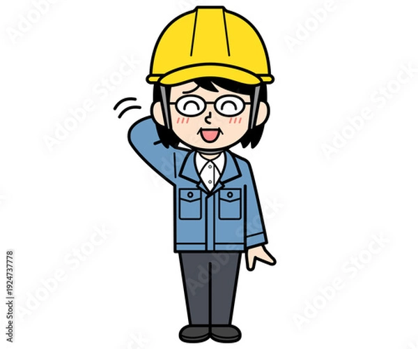 Obraz 照れているヘルメットをかぶった現場監督の中年女性