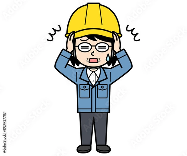 Obraz ショックを受けるヘルメットをかぶった現場監督の中年女性