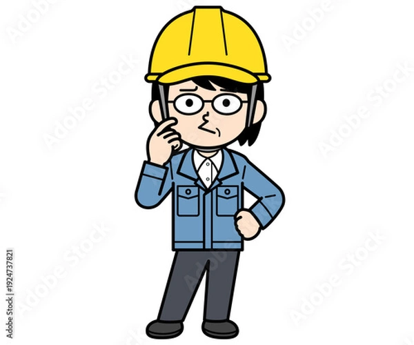 Obraz 不満顔のヘルメットをかぶった現場監督の中年女性