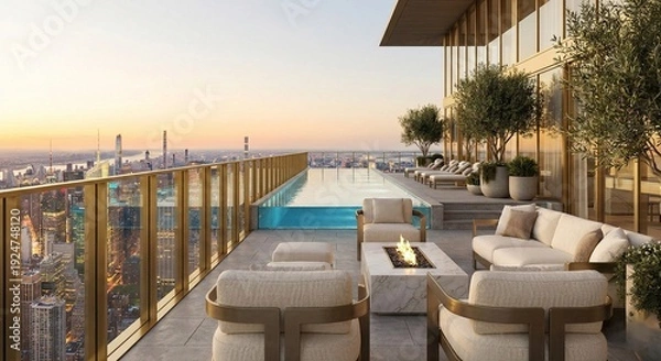 Obraz Luxury Rooftop Infinity Pool and Modern Lounge