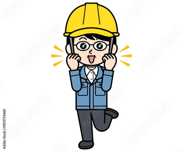 Obraz ワクワクしているヘルメットをかぶった現場監督の中年女性