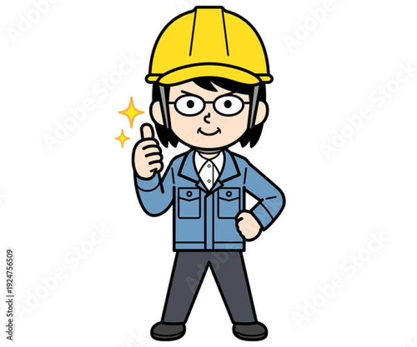 Obraz 賞賛するヘルメットをかぶった現場監督の中年女性