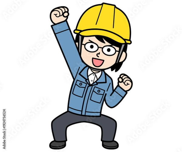 Obraz 気合を入れるヘルメットをかぶった現場監督の中年女性