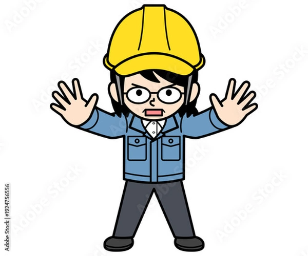 Obraz 立ち塞がるヘルメットをかぶった現場監督の中年女性