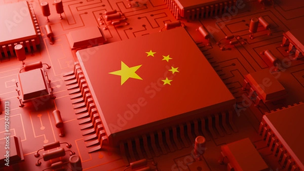 Obraz China semiconductor microchip trade tariff. 3d rendering