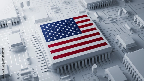 Obraz USA semiconductor microchip trade tariff. 3d rendering