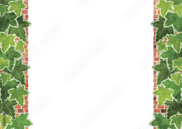 Obraz アイビー煉瓦フレーム、水彩、かわいい、横