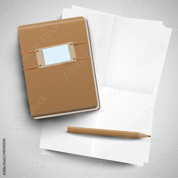 Fototapeta A notebook and a pencil, vector.