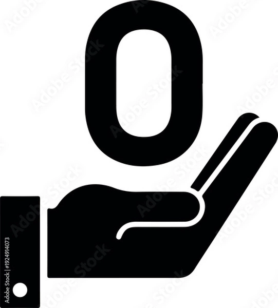 Obraz Black Hand Holding Number Zero Icon Vector Flat Design Illustration