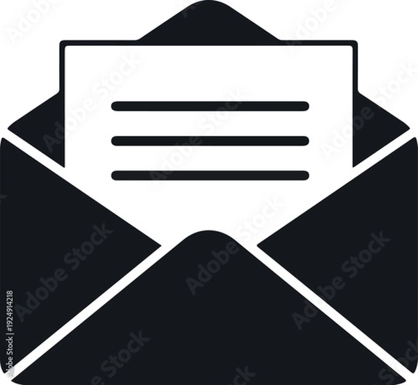Obraz Black Open Envelope With Letter Vector Icon