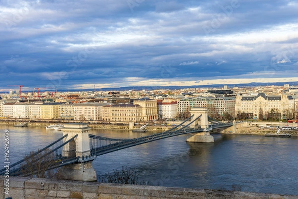 Obraz budapest chain bridge danube river cityscape