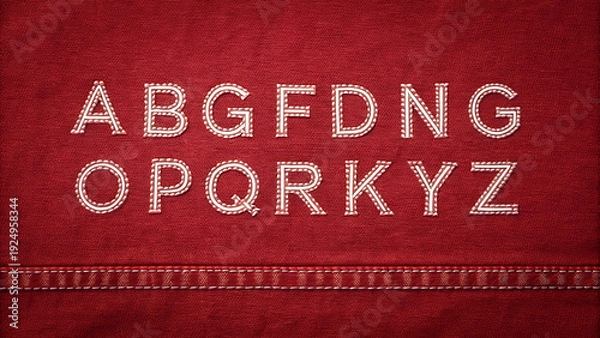 Obraz Denim font with red background and stitching