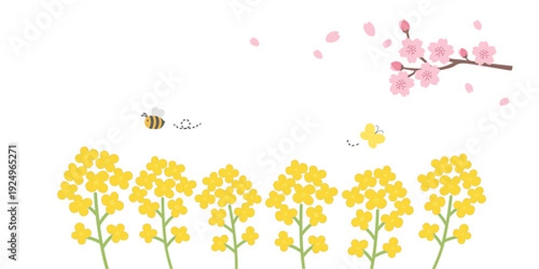 Obraz 春のバナーイラスト　春の花　背景イラスト　フレーム　春素材