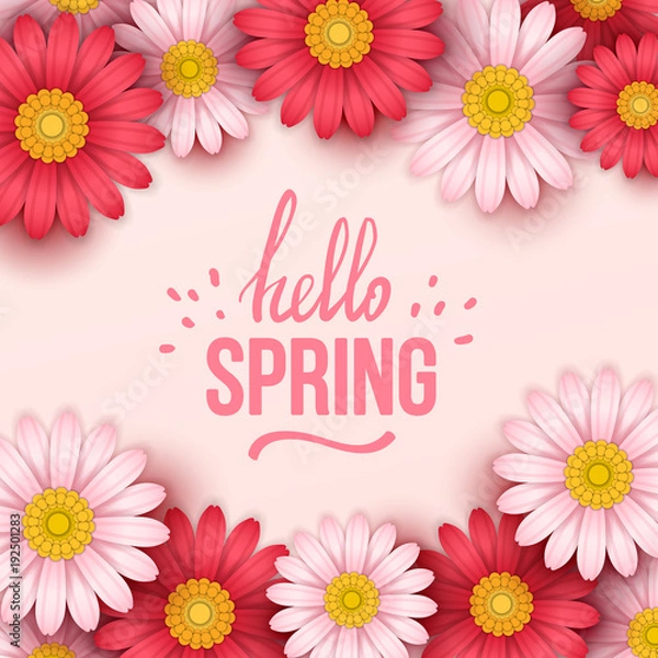 Fototapeta Colorful spring background with beautiful flowers. Vector illustration