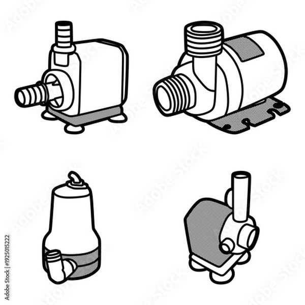 Obraz four mini submersible water pump vectors, editable lines