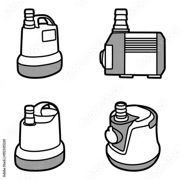 Obraz four aquarium water pump images, editable lines