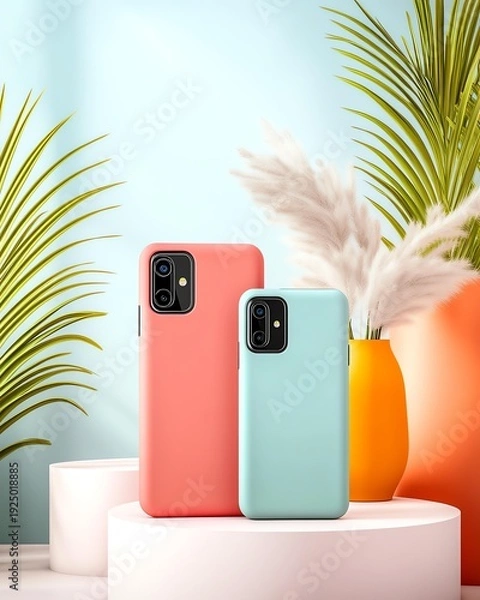 Obraz Stylish smartphones in a vibrant decor setting.