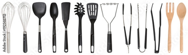 Obraz Set. Kitchen accessories. Tools for cooking. A spoon. Isolated on white background. For your design. An object.