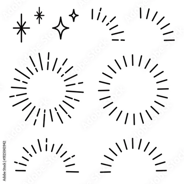 Obraz ポップな手書き風の光・輝き・サンバースト素材