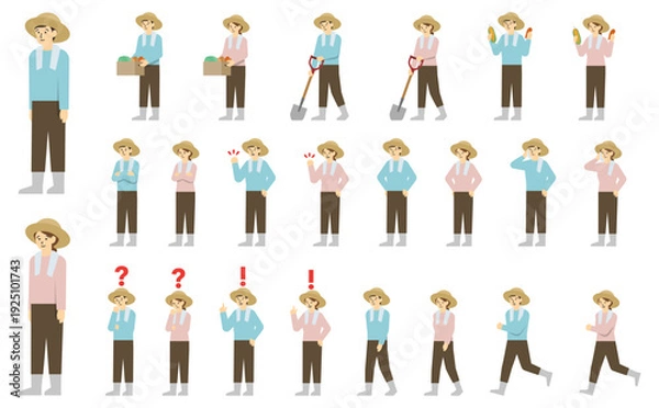 Obraz フラットイラスト：農家の男女セット(表情あり)